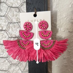 Hot pink & Gold Raffia Tiered Statement Earrings.